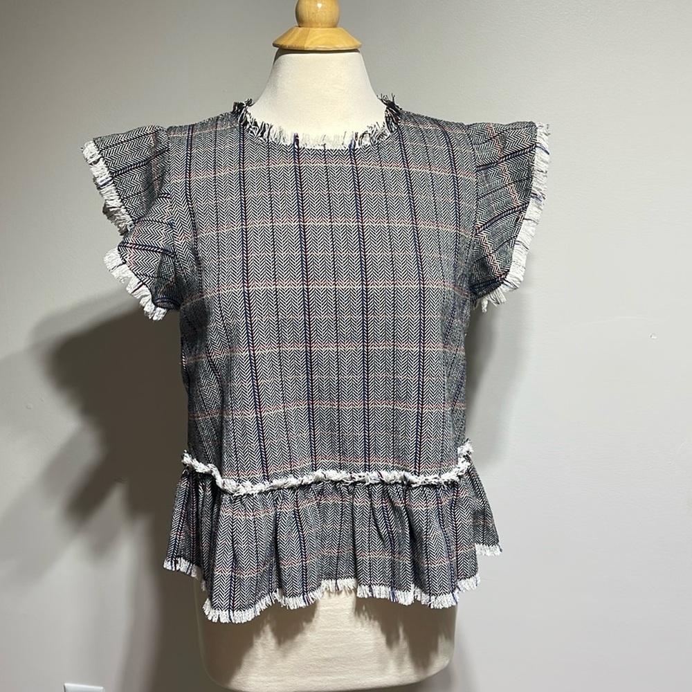 THML Wool “Vintage Looking” Tweed Checked/Stripped Peplum Top - Size M
